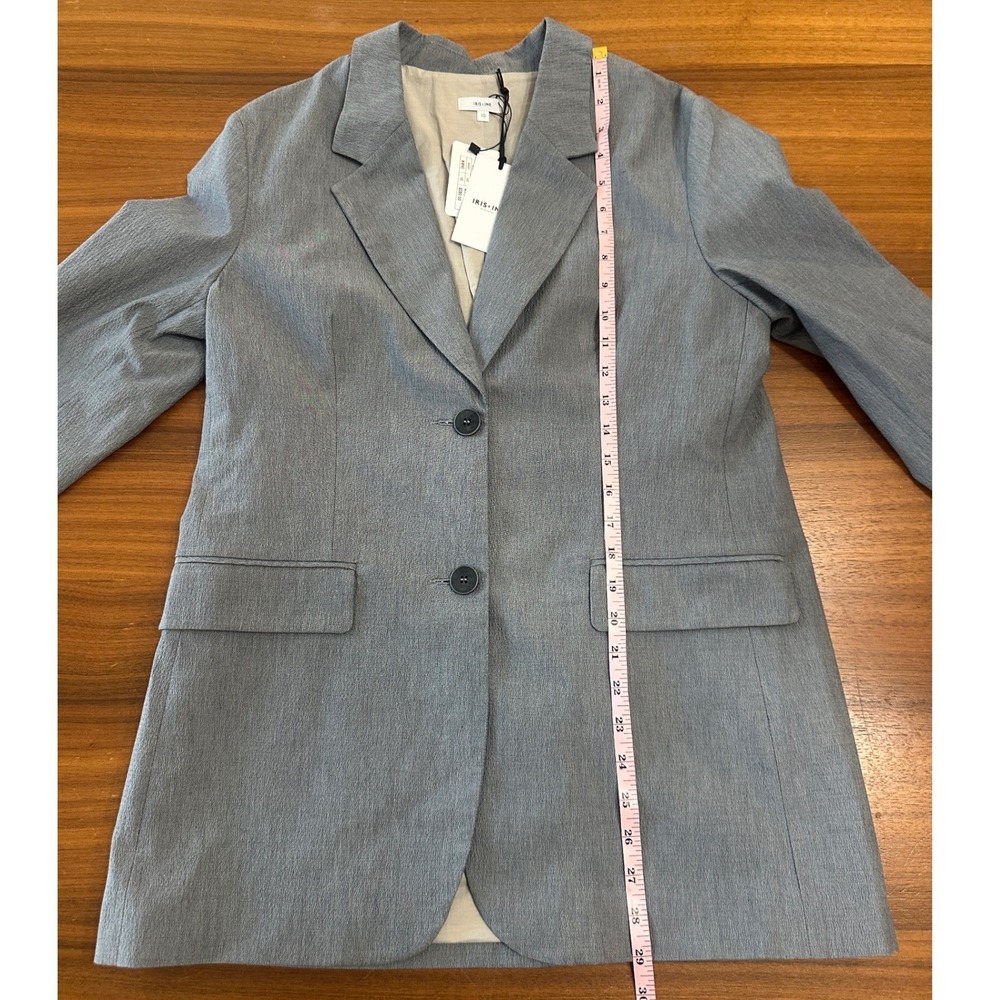 Iris & Ink Blazer Organic Cotton Size 10 Grey Two Button Professional Career - Picture 6 of 11